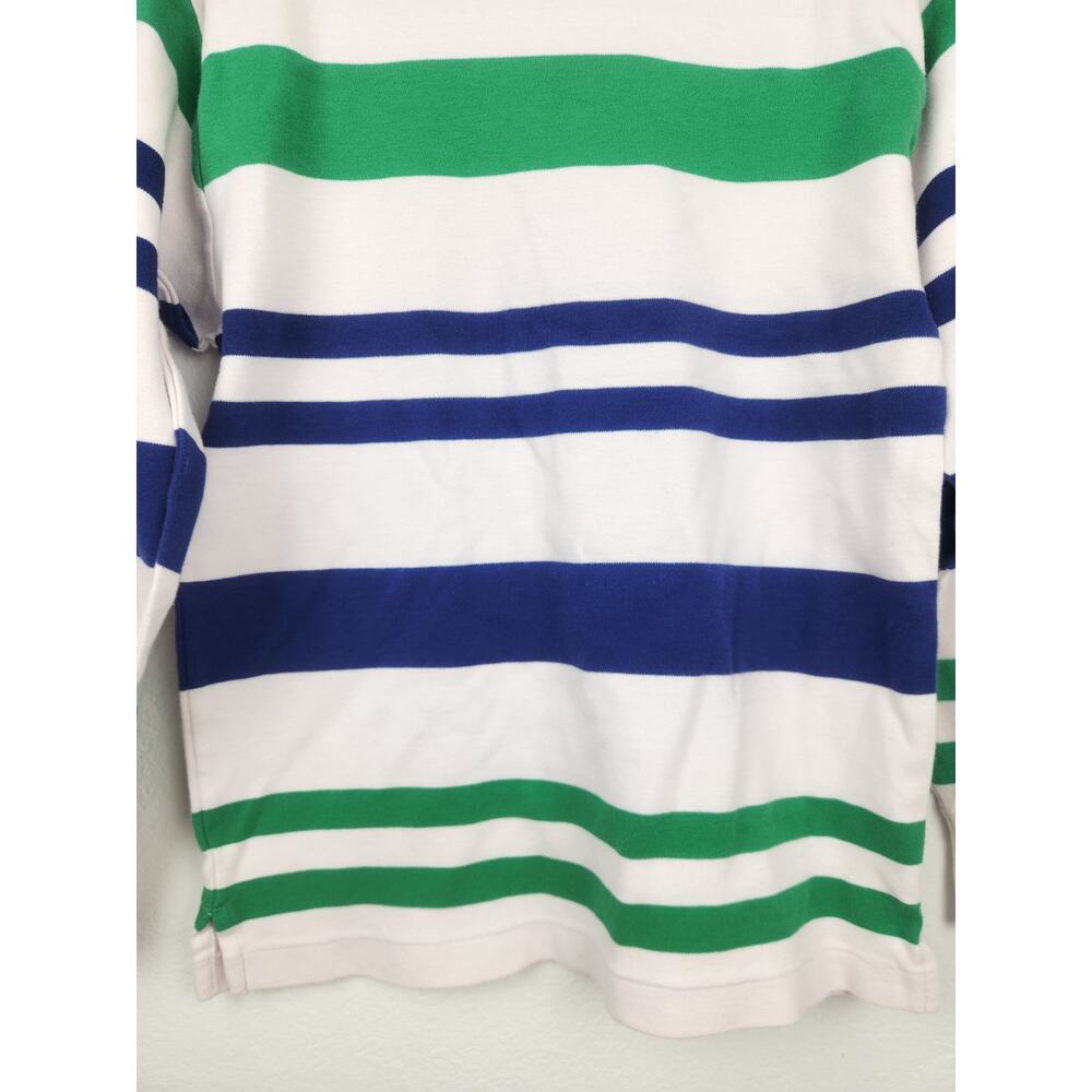 Vintage Ralph Lauren Boat Neck Long Sleeve Striped Shirt Medium Green Blue White - Picture 3 of 7
